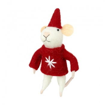 Heaven Sends Wool Mouse in Red Snowflake Jumper Christmas Decoration