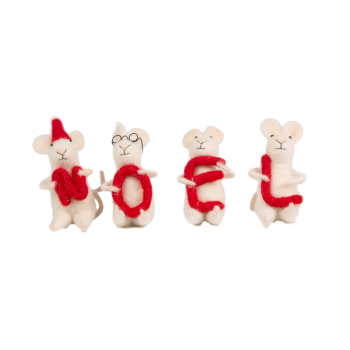 Sass and Belle Set Of 4 Felt Mice Christmas Decorations