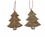 Set of 2 Gisela Graham Gingerbread Style Christmas Decorations